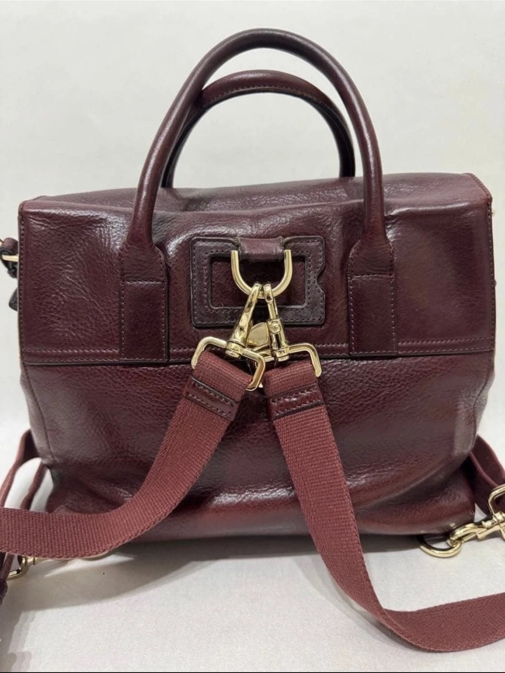 Mulberry Burgundy Leather Top-Handle Briefcase with Gold Hardware - Picture 3 of 11